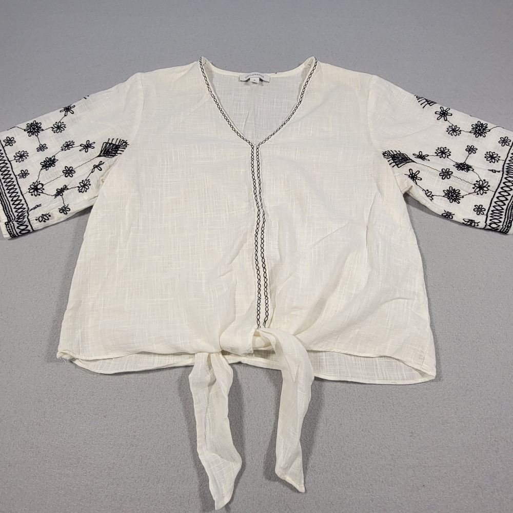 Anthropologie‎ Calligraphie Top Floral Embroidered Tie Front Blouse Size Small